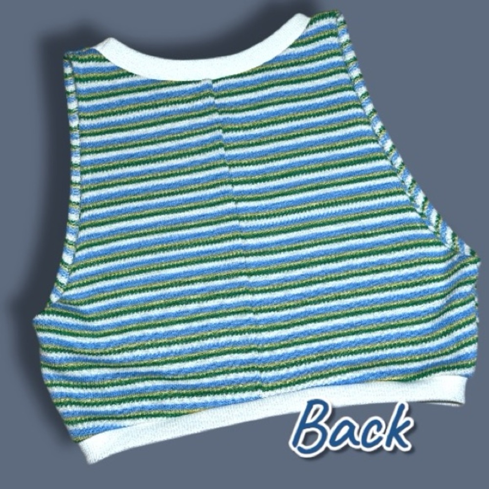 GUC ZARA Striped Crew Neck Cropped Tank Top in Blue and Green. Size Medium - Picture 5 of 7